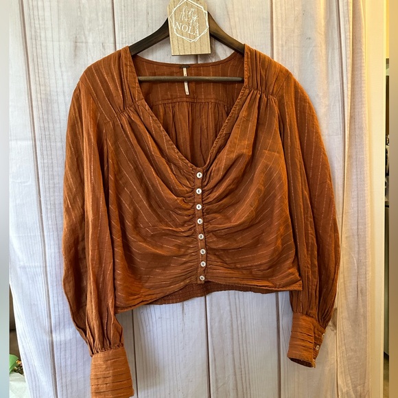 Free People If You Had My Love Rust Long Sleeve Blouse size Large - Picture 2 of 7